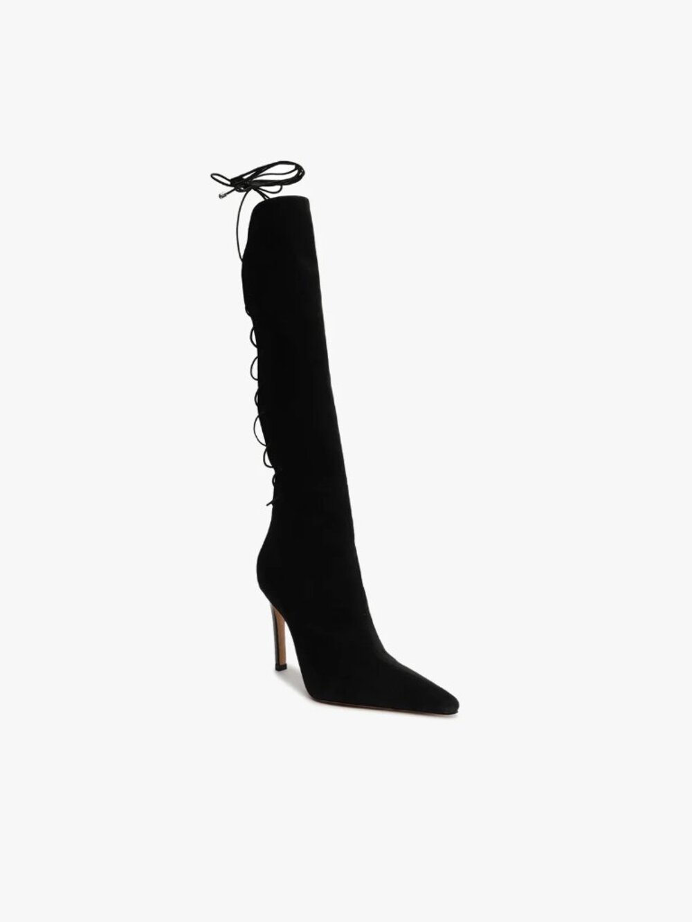 Schutz Gwen Suede Lace-Up Stiletto Boots — Black | Brand New in Box